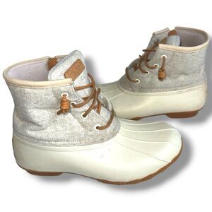 Sperry Saltwater Women Duck Boots Embossed Wool Ivory Size 8.5W STS82473 Rain